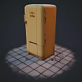 Vintage Yellow Kelvinator Refrigerator Displayed On Checkerboard Floor With Shadow Effect