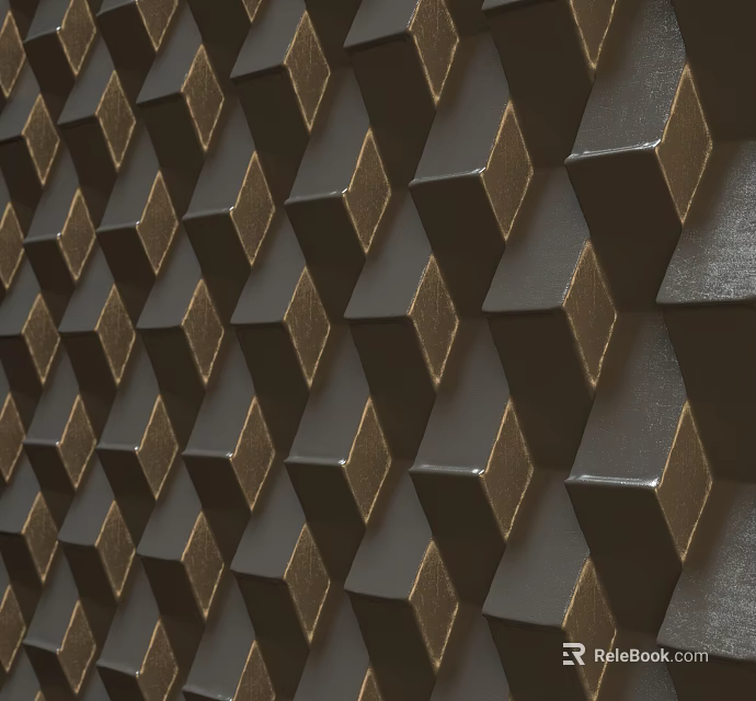 Geometric Cube Pattern Wall Decor With Dark And Gold Interlocking Design 3d model