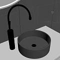 Modern Bathroom Sink Area With Black Faucet And Gray Tiled Backdrop