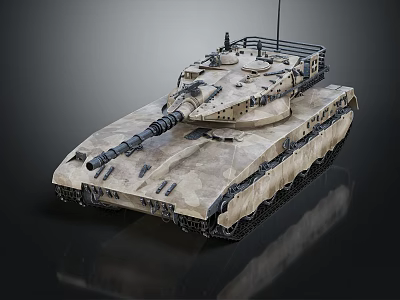 Modern Armored Military Tank With Desert Camouflage Tracks And Long Cannon Turret Design 3d model