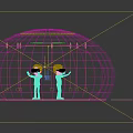 Cartoon Scene Two Characters Wearing VR Headsets Interacting In Blue Futuristic Digital Environment With Stars And City