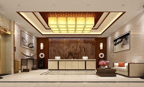 New Chinese Company Hall Company Lobby 3d model