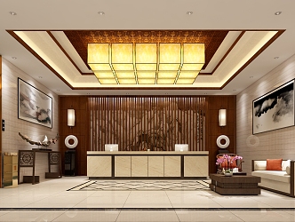 New Chinese Company Hall Company Lobby 3d model