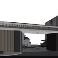 Modern Entrance Gate Design With Wooden Panels White Frame And Courtyard View