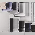 Roman Blinds With Fabric Various Colors And Styles Stacked For Window
