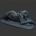 Realistic Bronze Panther Sculpture Lying On Textured Base With Intricate Details