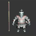 Panda Warrior Character in Red and Gold Armor with Decorated Staff