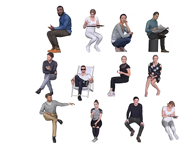 Group of People in Various Casual Poses Doing Daily Activities and Holding Items 3d model