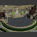 Stunning Scenery With Round Swimming Pool Luxurious Building Columns Lighting Green Plants And Umbrellas