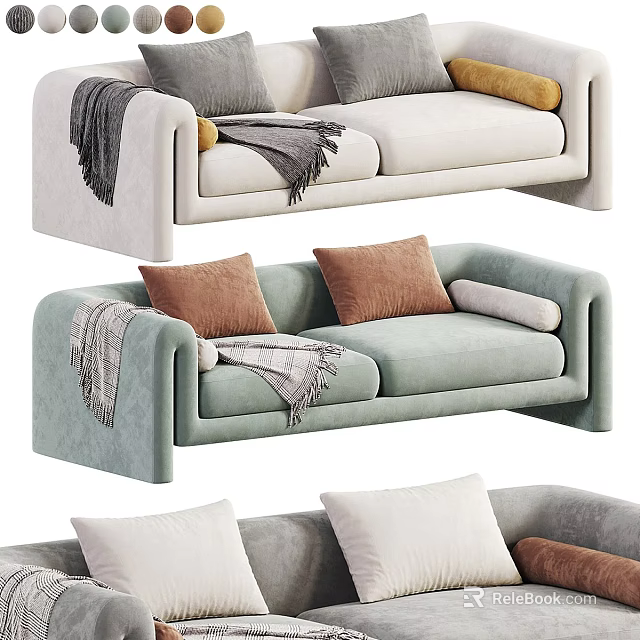 Cozy Modern Two Seater Sofa With Soft Pillows And Warm Blankets 3d model