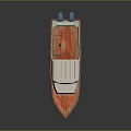 Stylish Wooden Yacht With Colorful Hull White Canopy And Blue Equipment