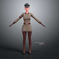 Game Film Character In Beige Uniform With Hat Red Armband Brown Boots And Handgun