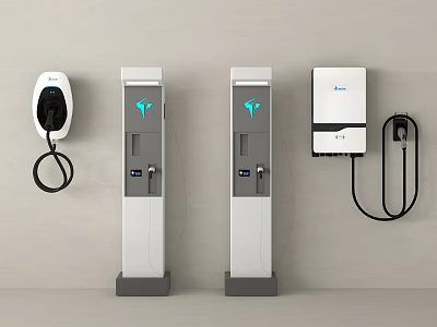 Public Electric Vehicle Charging Facilities With Vertical Stations And Wall Mounted Ports 3d model
