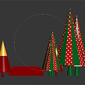 Festive Christmas Decoration Set With Green Red Polka Dot Trees Red Cones And Rectangular Platform