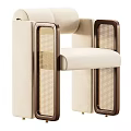 Modern Accent Chair With Fluffy Seat Cushion And Wooden Mesh Side Panels