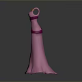 Man Wearing Pink Sling Long Dress With Purple Waist Belt And Flared Skirt Against Gradient Background