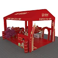 Red Canopy Commercial Equipment Exhibition Booth with Promotional Setup and Decorative Elements
