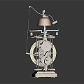 Ornate Vintage Mechanical Clock Featuring Brass Gears Bell And Wooden Stand