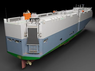 Large Cargo Vessel With Gray Blue Green Hull And Orange Deck Structures 3d model