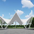 Outdoor Tensile Membrane Structure With Triangular Canopies Green Trees And Blue Sky 3d model