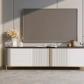 Modern White TV Stand with Marble Top Gold Legs Decorative Items Under Wall Mounted TV