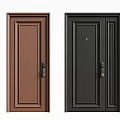 Security Doors in Brown Black with Modern Panel Design and Metal Handles 3d model