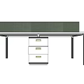 Modern Office Desk with Green Privacy Screen and Two Drawer Cabinet Setup 3d model