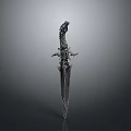 Decorative Medieval Fantasy Sword with Intricate Carved Hilt and Ornate Blade Design