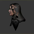 Game and Movie Character Detailed 3D Model of Female Head with Black Long Hair