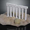 Detailed White Roman Columns Model Display On Sandy Base With Rocks