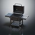 Black Portable Grill With Open Lid Side Shelves And Rolling Wheels