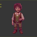 3D Character Model With Red Curly Hair Green Vest White Shirt Brown Pants And Boots