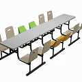 Long Rectangular Dining Table Set With Colorful Chairs Wooden Seats And Metal Frames 3d model