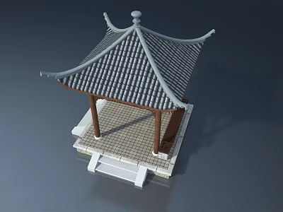 Traditional Chinese Style Swing Door with Grey Tile Roof and Wooden Pillars 3d model