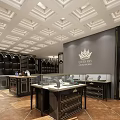 Luxury Jewelry Store Interior Design with Glass Display Cases Chandelier Lighting and Exquisite Jewelry Pieces