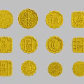 Traditional Chinese Mooncakes with Lucky Characters and Decorative Round Square Patterns