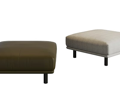 Modern Footstools Design Brown Leather And Light Gray Fabric With Black Wooden Legs Home Furniture 3d model