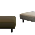 Modern Footstools Design Brown Leather And Light Gray Fabric With Black Wooden Legs Home Furniture