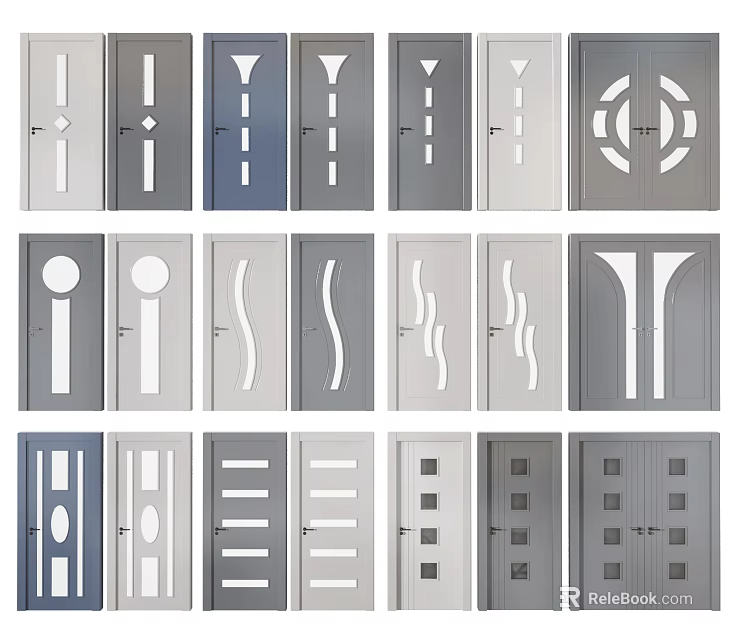 Modern Hinged Door Styles With Various Panel Designs And Geometric Patterns For Home Interior 3d model