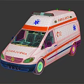 White Mercedes Ambulance With Red Stripes Blue Emergency Lights And Medical Emblem