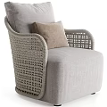 Single Sofa With Woven Armrest Light Gray Fabric And Brown Cushion 3d model
