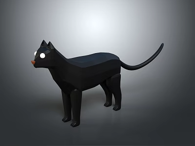Black Cat Decorative Figurine With Low Poly Design And White Eyes 3d model