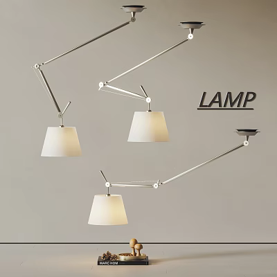 Adjustable Arm Pendant Lights With White Shades And Metal Brackets For Modern Home Interior Decoration 3d model