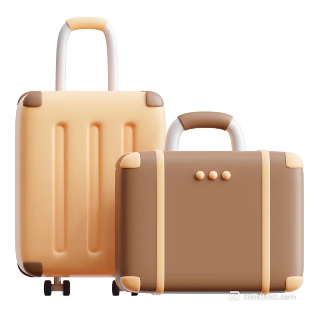 Light And Dark Brown Luggage Set With Telescopic Handle Wheels And Decorative Dots 3d model 