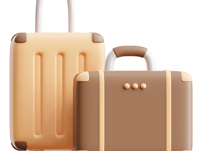 Light And Dark Brown Luggage Set With Telescopic Handle Wheels And Decorative Dots 3d model