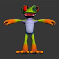 Colorful Frog Character Stuffed Toy With Red Eyes Green Body And Orange Open Arms