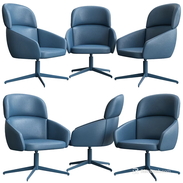 Blue Leather Accent Chair With Swivel Base In Multiple Angles 3d model