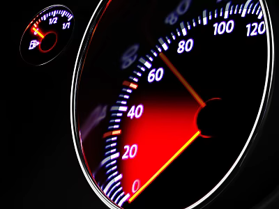 Car Dashboard Speedometer With Red Warning Indicators Fuel Gauge And Numbers 3d model