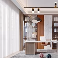 Modern Study Room Interior With Bookshelves Desk Chair And Pendant Lighting