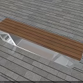 Wooden Seat Outdoor Bench With White Metal Frame On Slate Floor